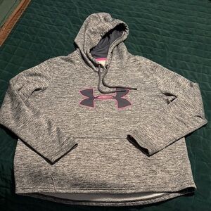 Under Armour Heather Gray Hoodie with Pink Emblem
